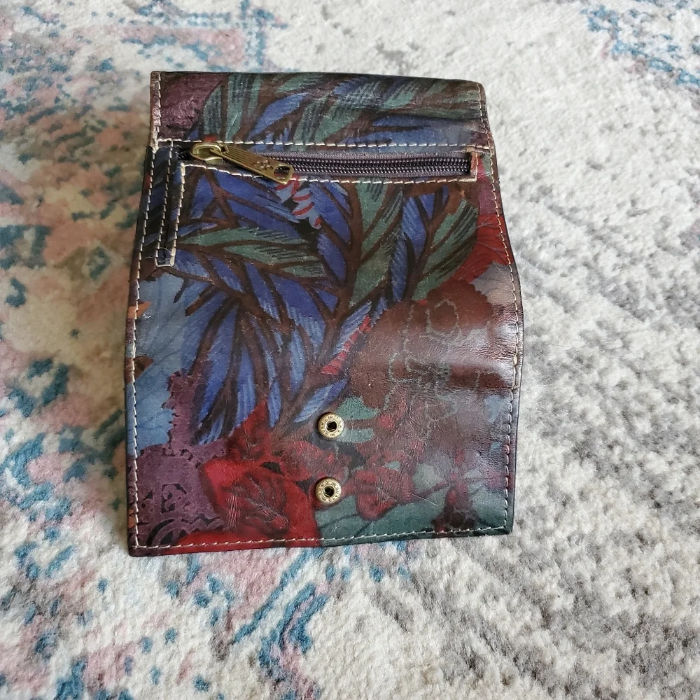 Patricia Nash Multi Color Leather Snap Button Wallet Classic Boho Chic Designer